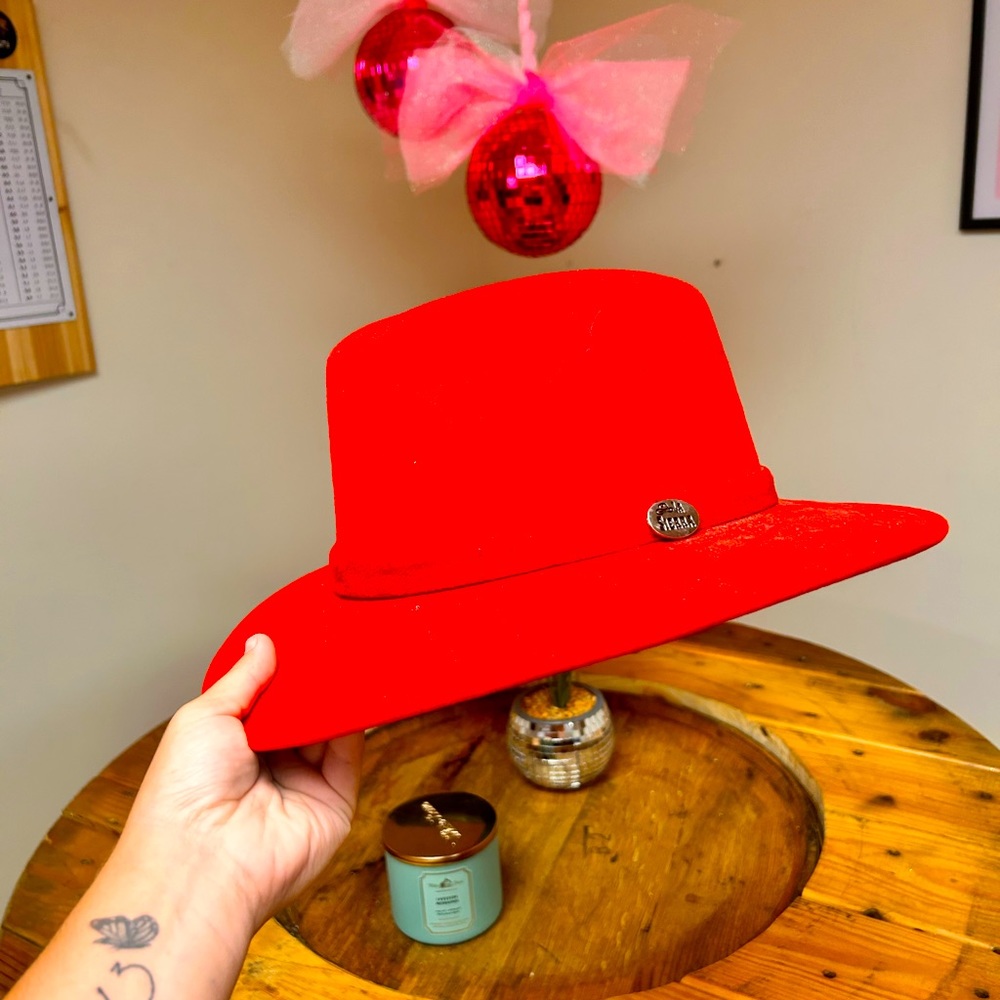 Red felt hat